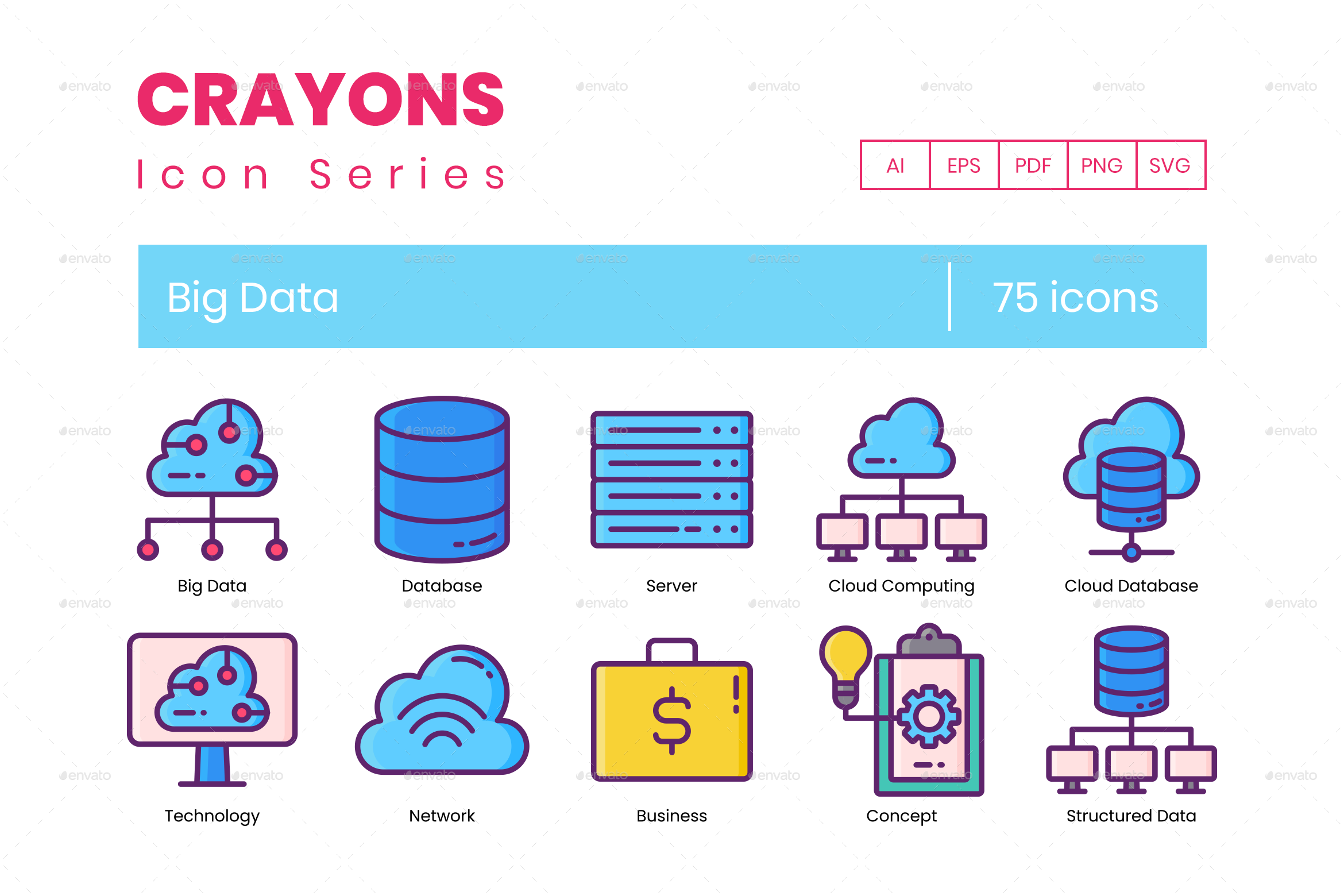 75 Big Data Icons Crayons Series by Krafted GraphicRiver